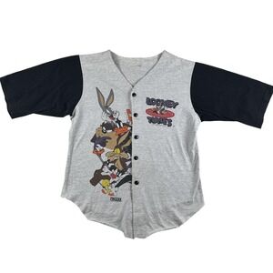 Vintage Looney Tunes Shirt Mens Small Freeze Baseball Button Up 90s Warner Bros